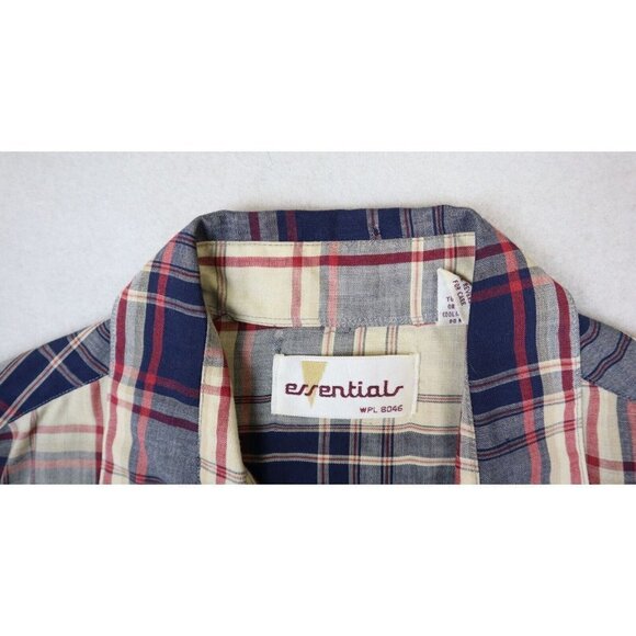 VINTAGE WOMEN'S BLUE & BEIGE PLAID LONG SLEEVE BUTTON-UP SHIRT - ESSENTIALS - 10 - Picture 5 of 8